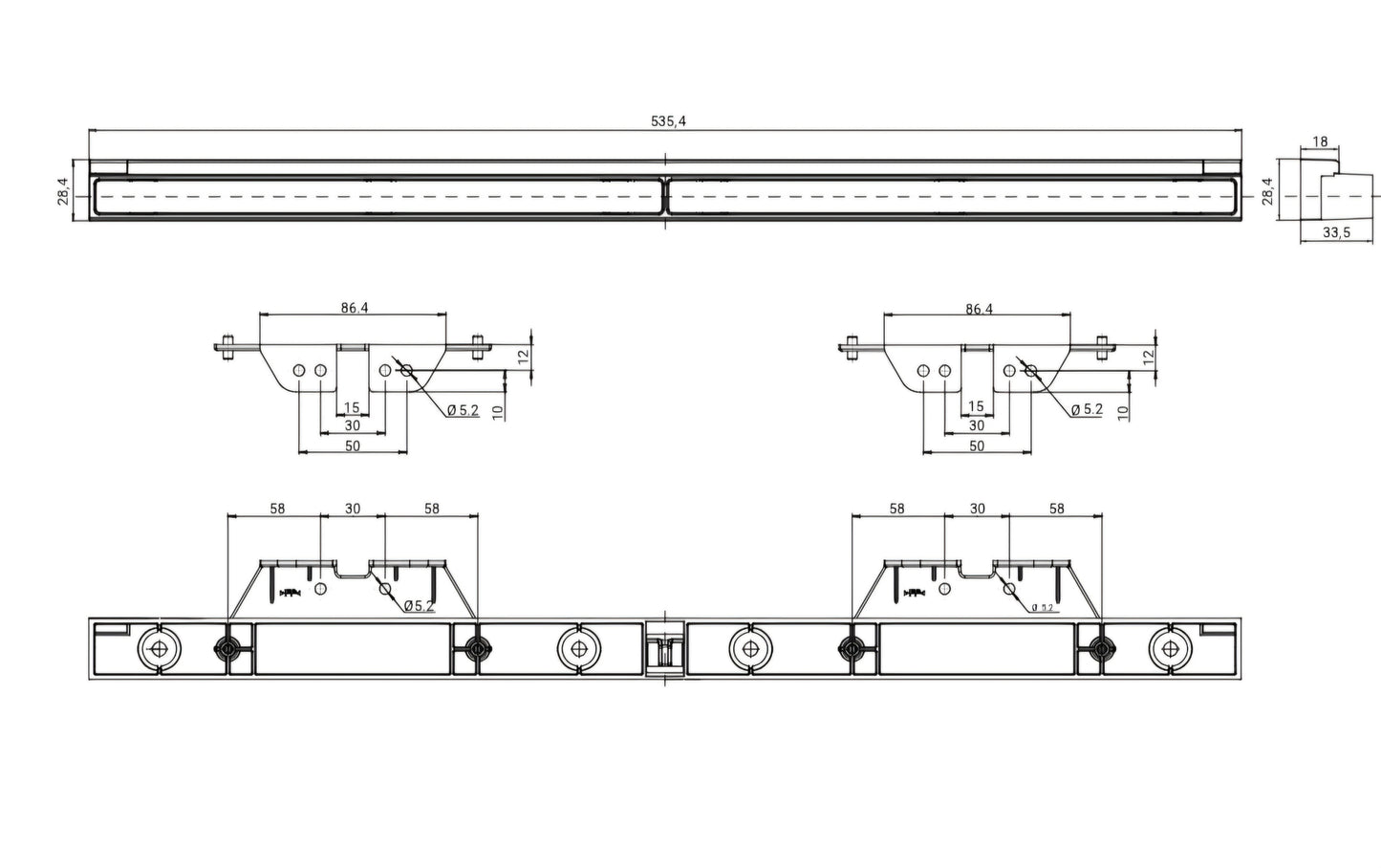 WAŚ 2080 AMBER STROBE BAR. 530mm