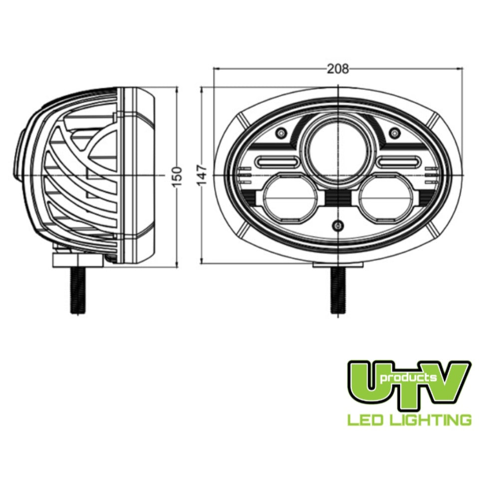 UTV330 – Large Oval high level Headlight HI/Low/DRL