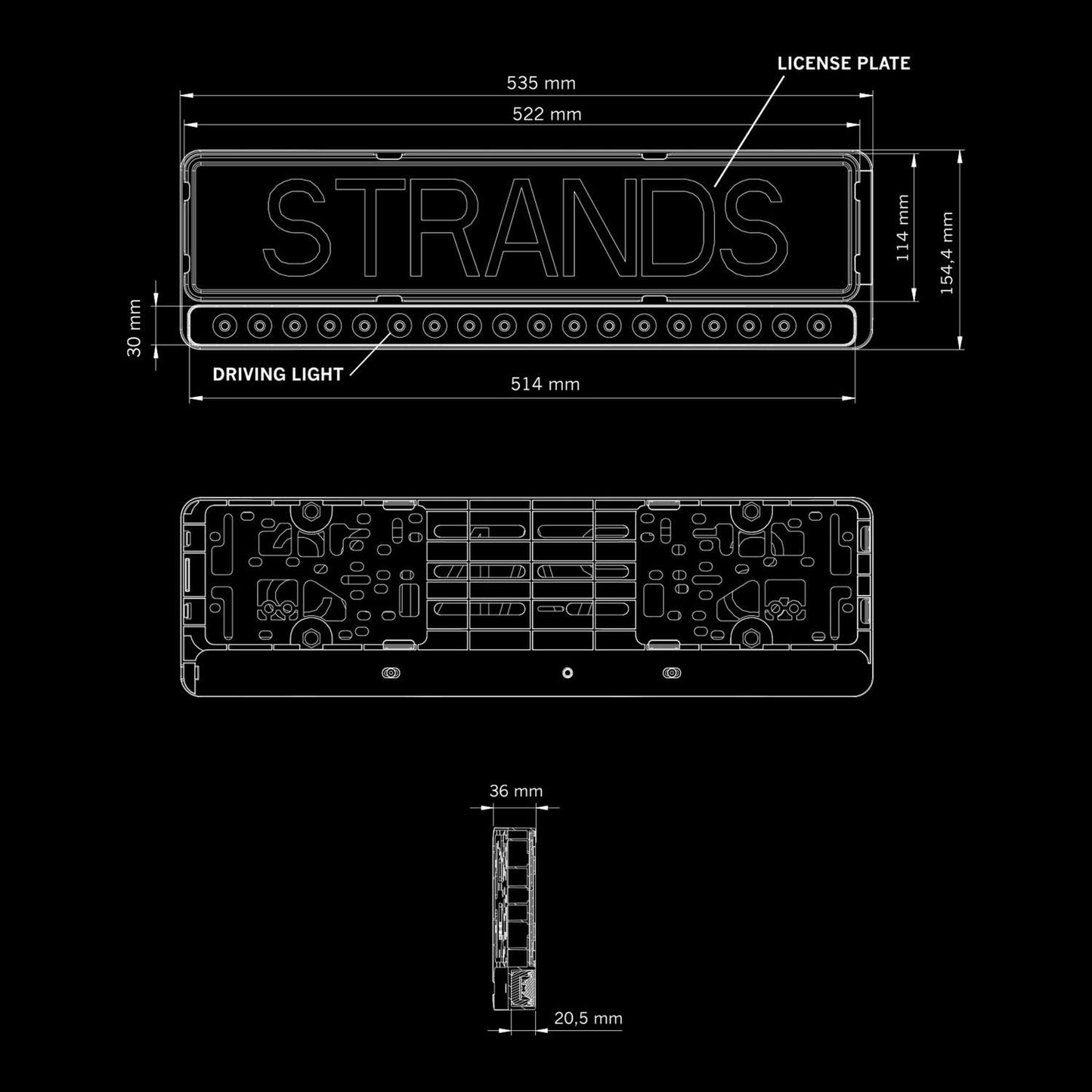STRANDS. NUUK E-LINE BLACK LED BAR 20″ . NUMBER PLATE LIGHT BAR
