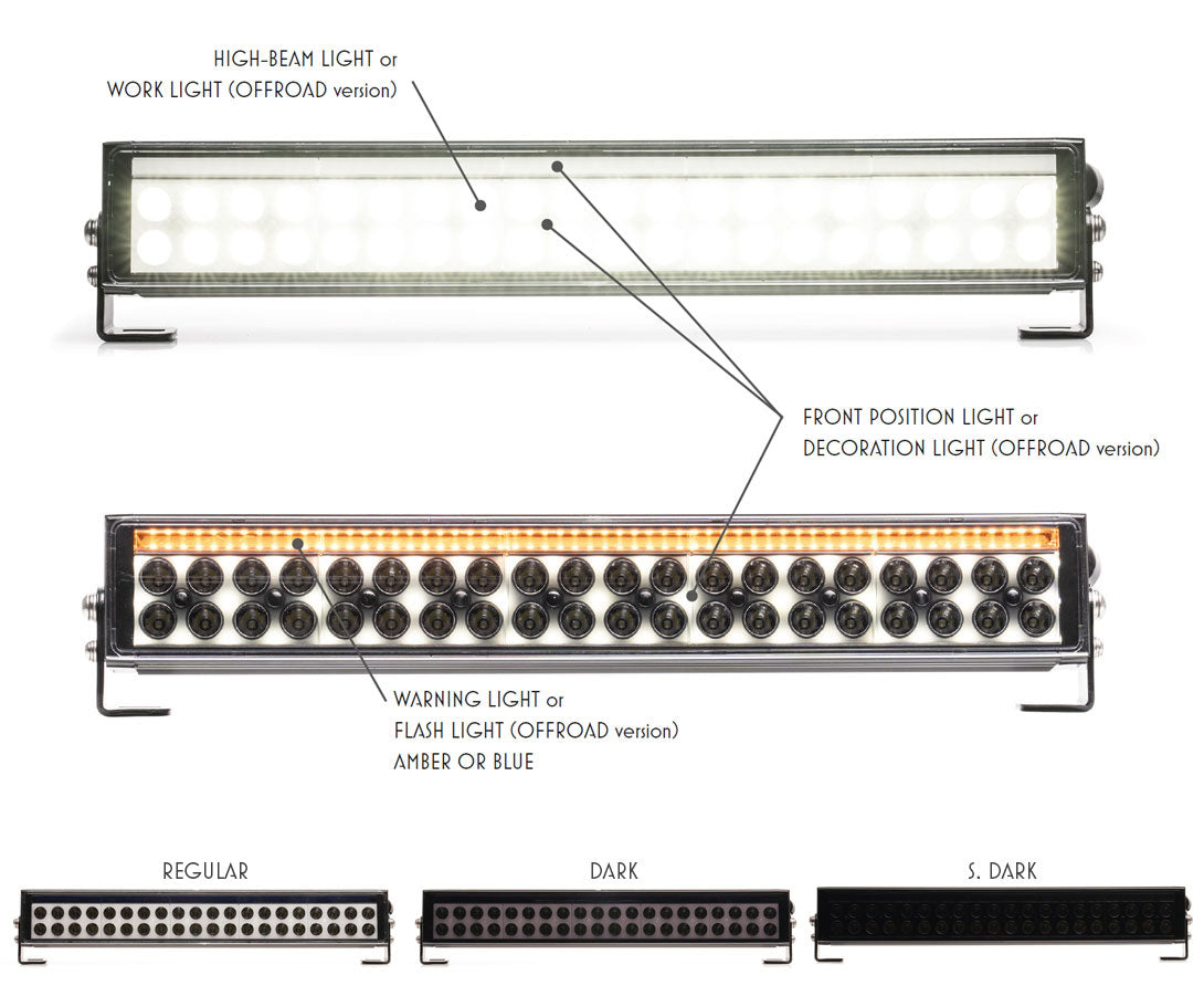 WAŚ LIGHT BAR 1560 DARK LENS OFFROAD with ANIMATED FLAG COLOURS DRL and BACKLIGHT.
