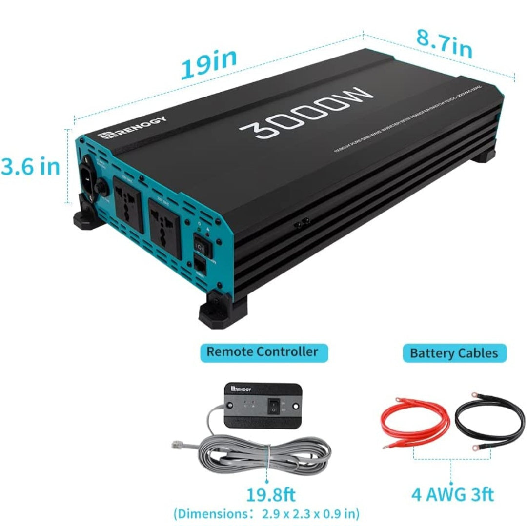 RENOGY 3000watt 12v Pure Sine Inverter Euro 6 compatible