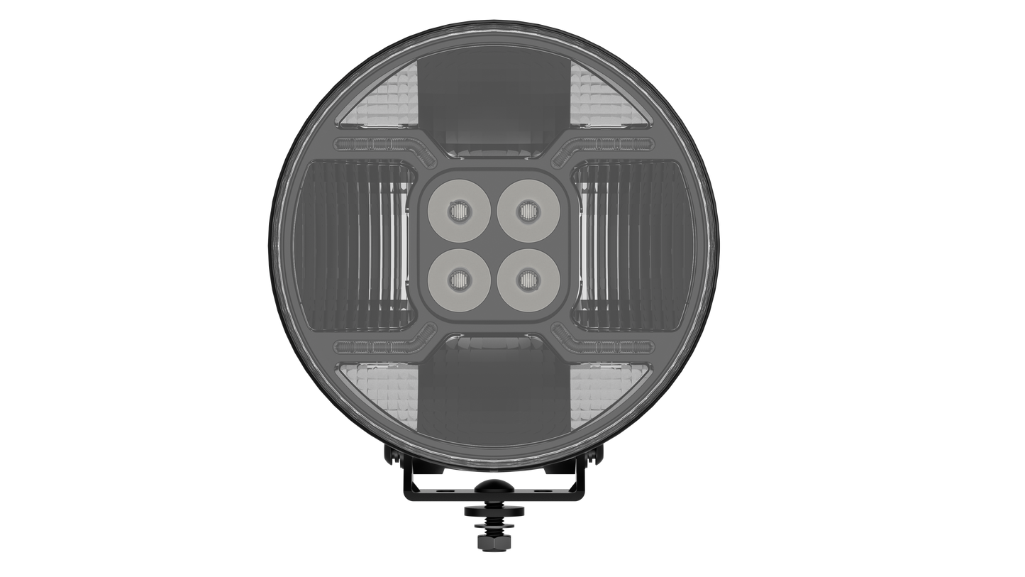 CROSSFIRE. 9" Round LED Driving Lamp. 14500 Lumens. DYNAMIC POWER UP FUNCTION