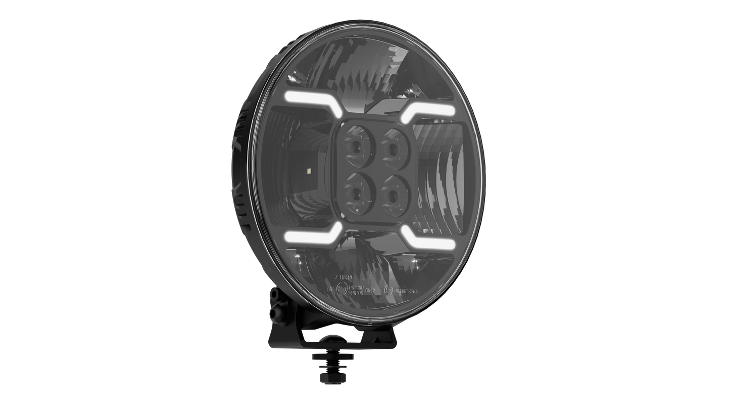 CROSSFIRE. 9" Round LED Driving Lamp. 14500 Lumens. DYNAMIC POWER UP FUNCTION