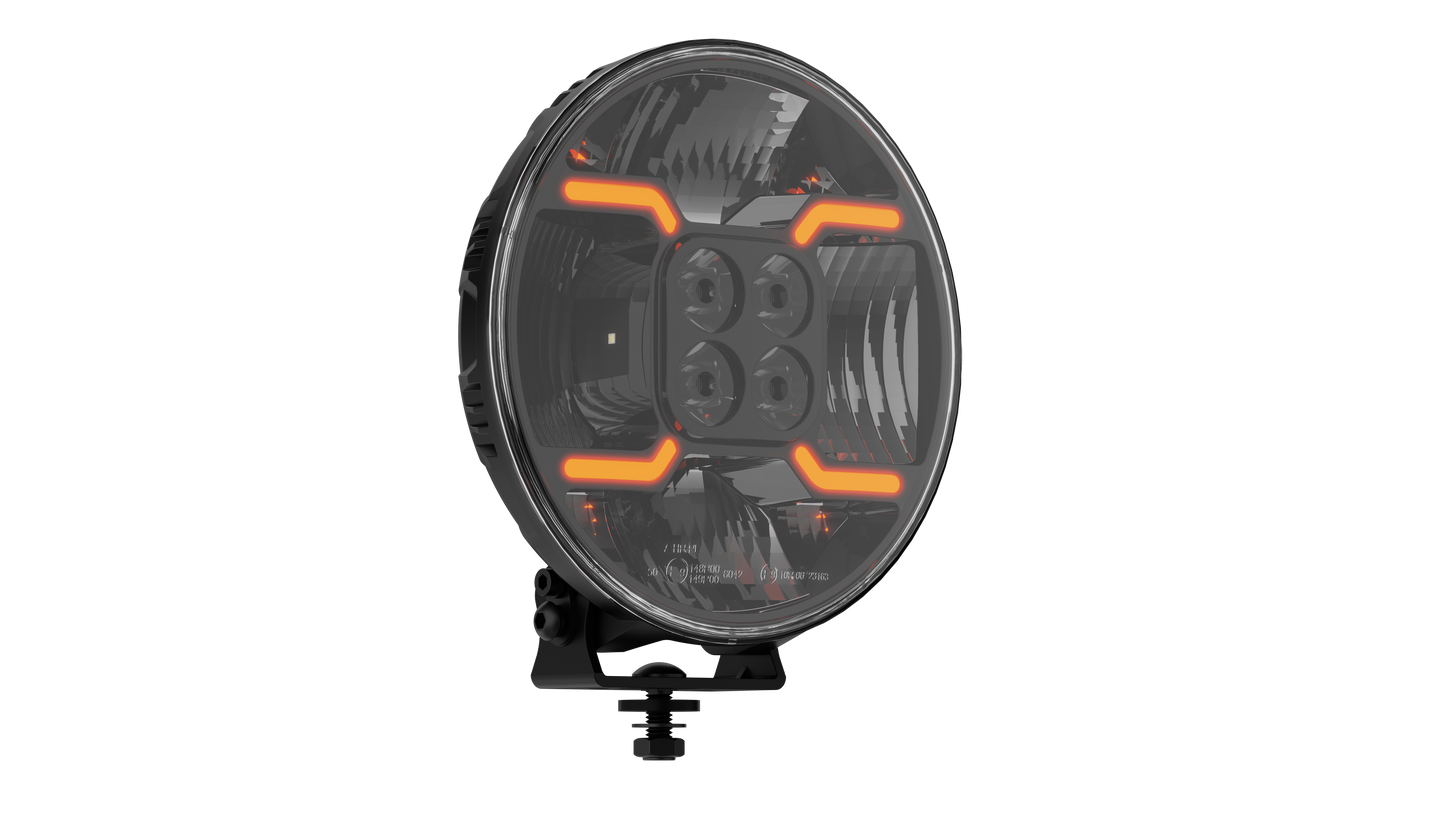 CROSSFIRE. 9" Round LED Driving Lamp. 14500 Lumens. DYNAMIC POWER UP FUNCTION