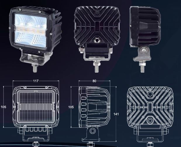 HGV Auto. HUNTER. Mini Driving Light with White DRL and Amber Strobe.