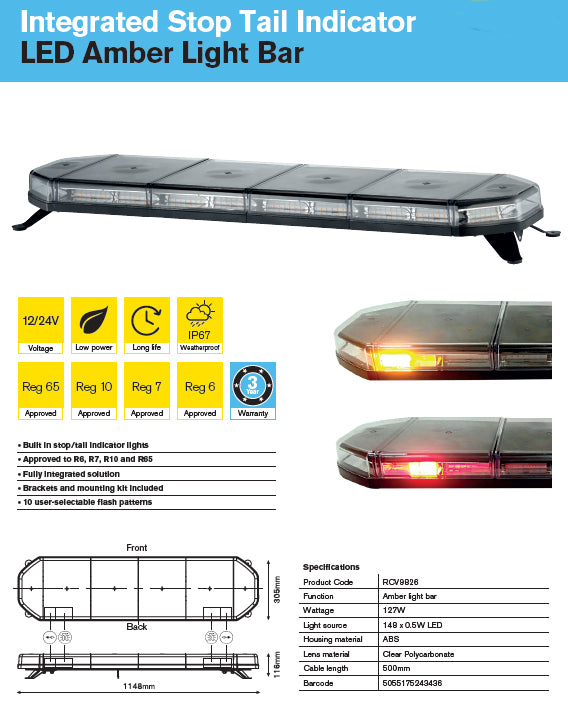 Ring RCV9826 Truckmaster 1148mm With 'STI LIGHTS' LED Reg65 Recovery Light Bar