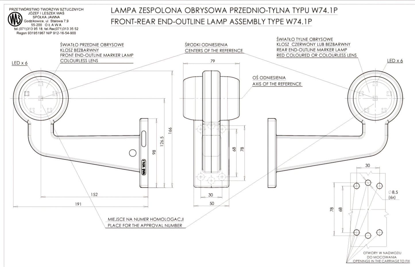 WAŚ Front Rear Position Stalk. LED. 12v 24v. W74.1 (PAIR)