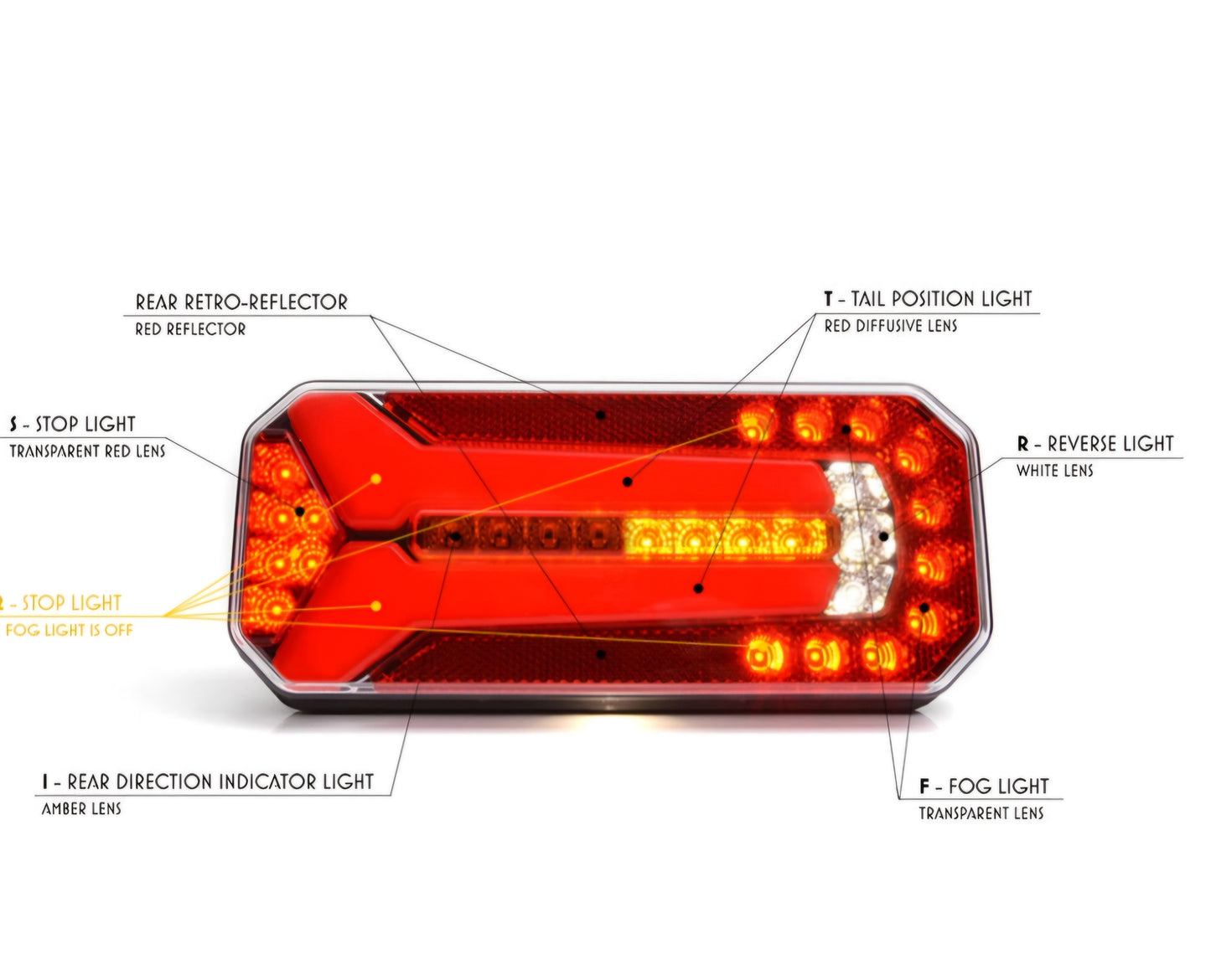 WAŚ Multifuction Rear Lamp, Dynamic Indicator. 12v/24v. 1114DD