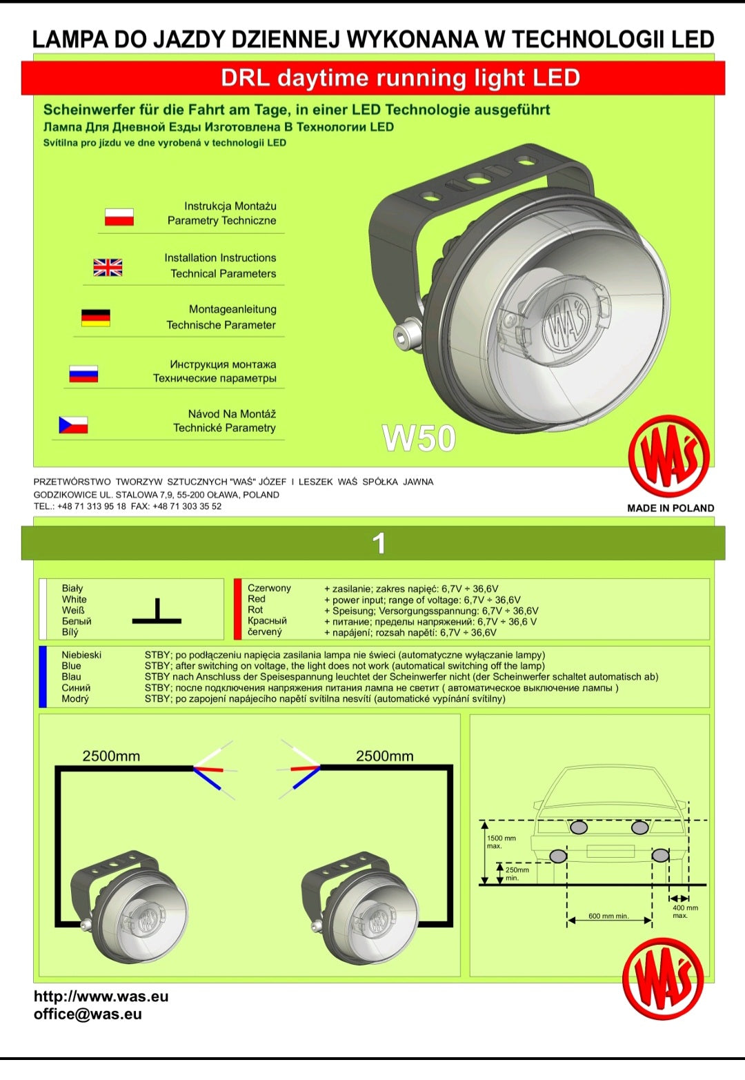 WAŚ Daytime Running Lamp (DRL) 6v to 36v