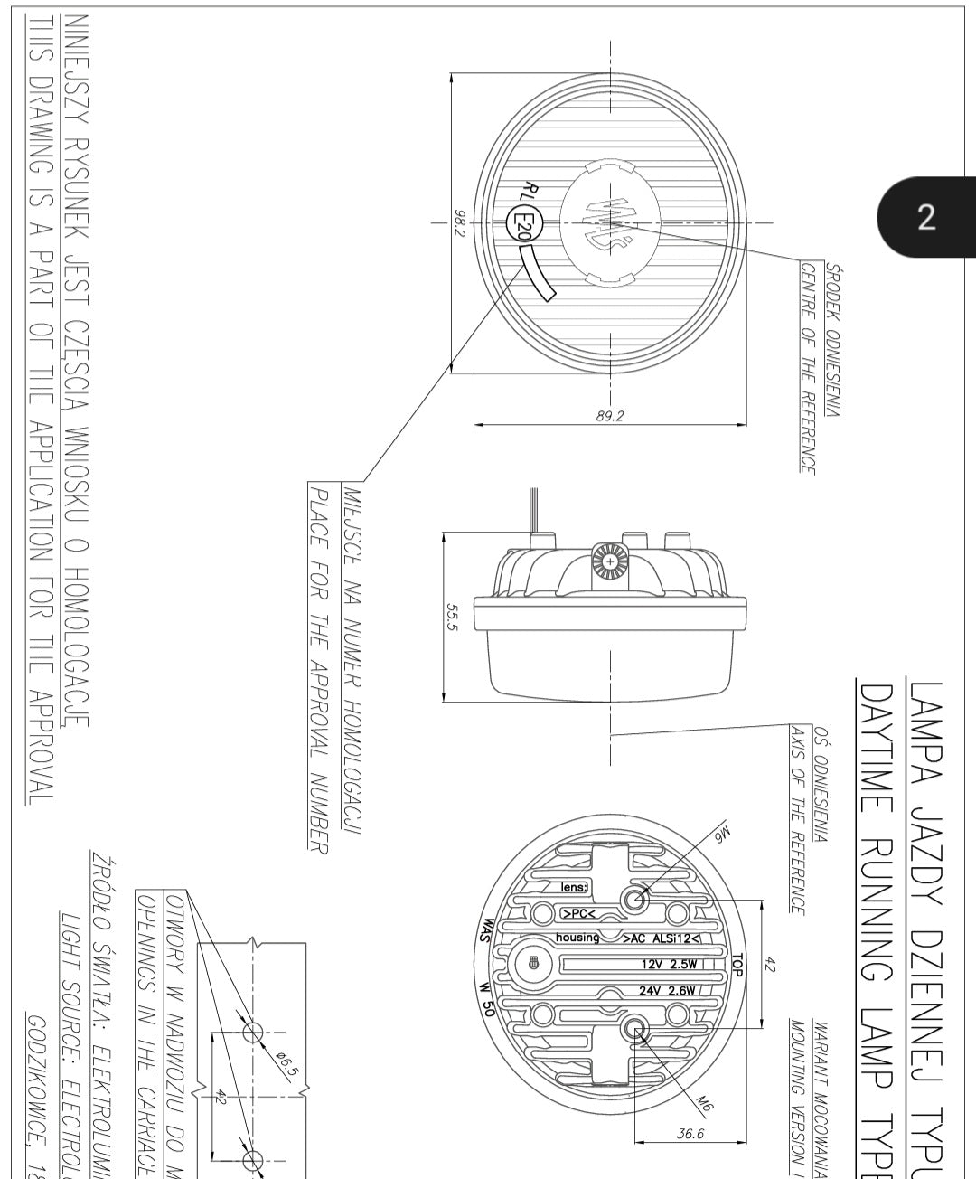 WAŚ Daytime Running Lamp (DRL) 6v to 36v