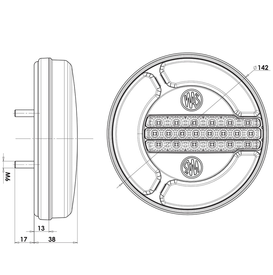 WAŚ 1129DD Round Rear Lamp Cluster. DYNAMIC INDICATOR 12V 24V